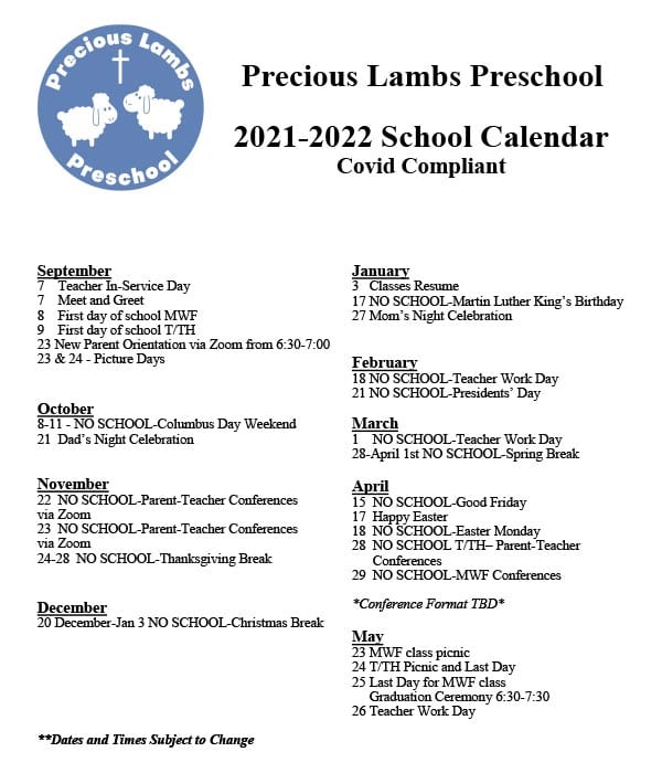 Home Precious Lambs Preschool Forms
